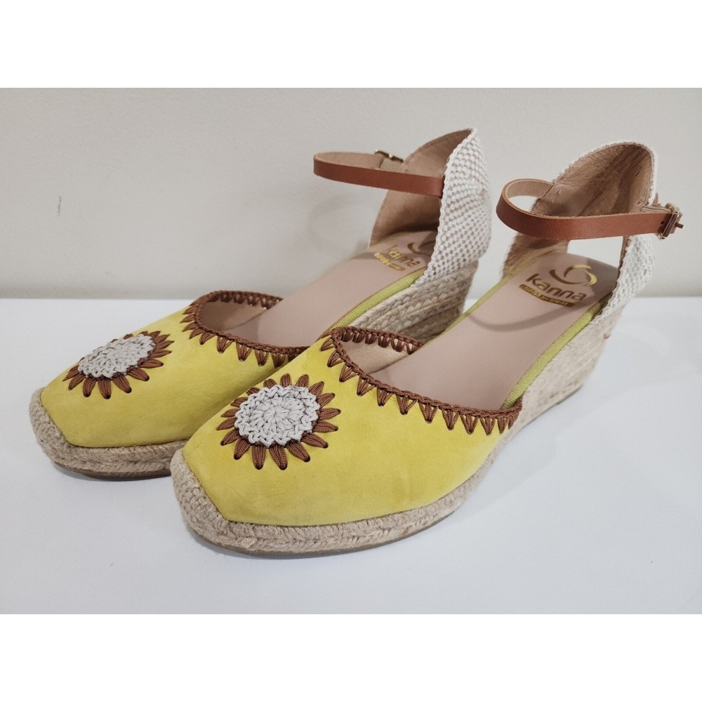 KANNA SUNDANCE WOMEN'S SIZE 41 9.5 10 ESPADRILLE SANDALS HEEL YELLOW SUNFLOWER